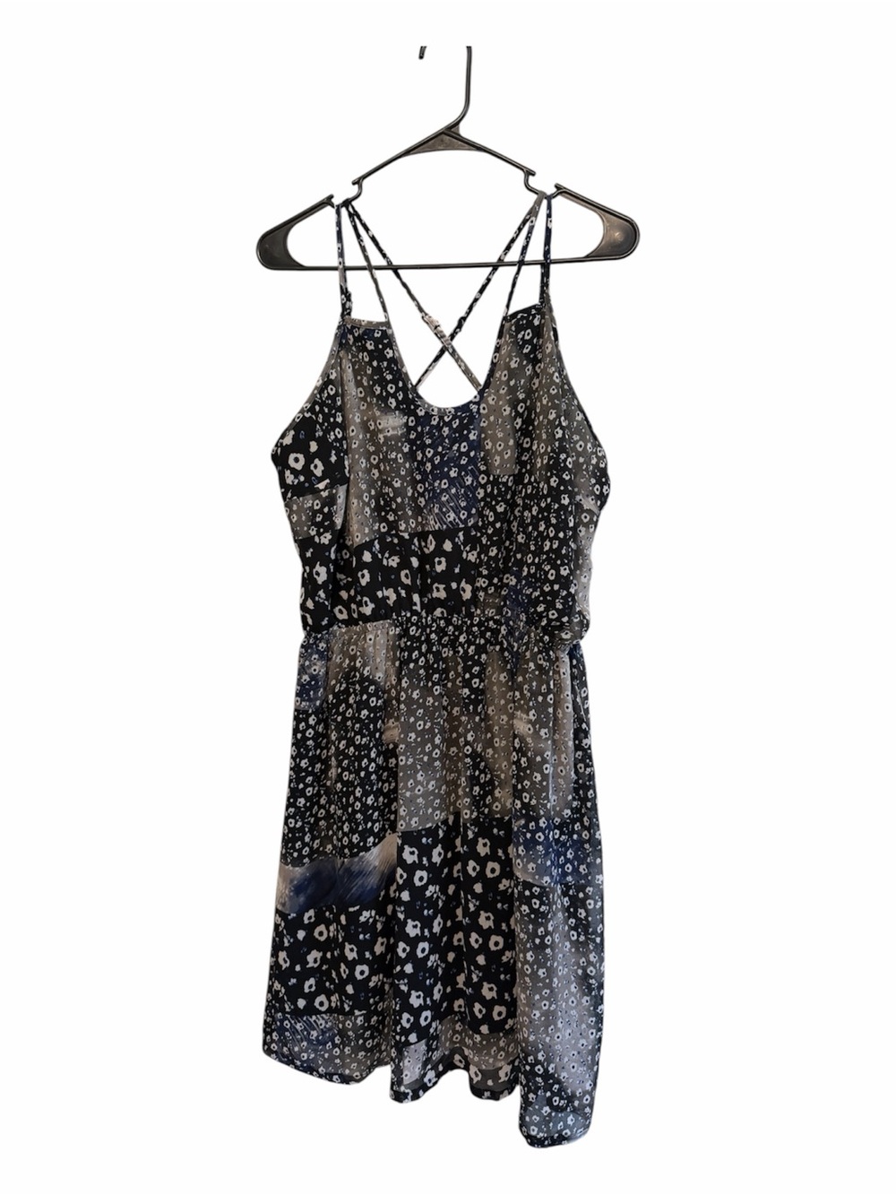 Lane Bryant Black and White Floral Mini Dress with Crisscross Back
